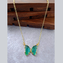 Butterfly Brass Green Crystal Pendant Chain Necklace For Women