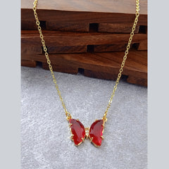 Butterfly Brass Green Crystal Pendant Chain Necklace For Women