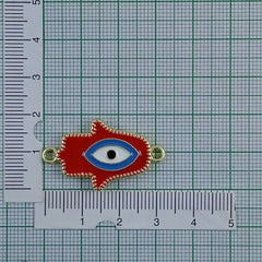 Hamsa Evil Eye Brass Red Enamel Pendant Chain Necklace For Women