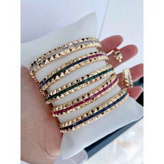 Ruby Red Checkered Cubic Zirconia 18K Gold Openable Kada Bangle for Women