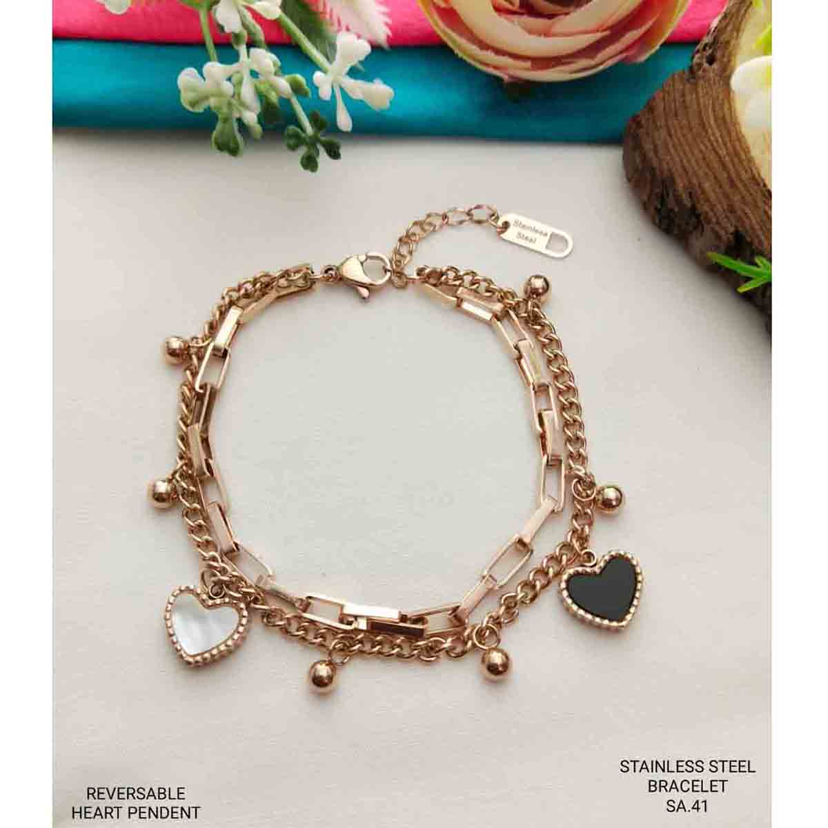 Heart Rose Gold Stainless Steel Bracelet Women
