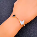 Clover Flower Butterfly Rose Gold Stainless Steel Link Chain Bracelet Women