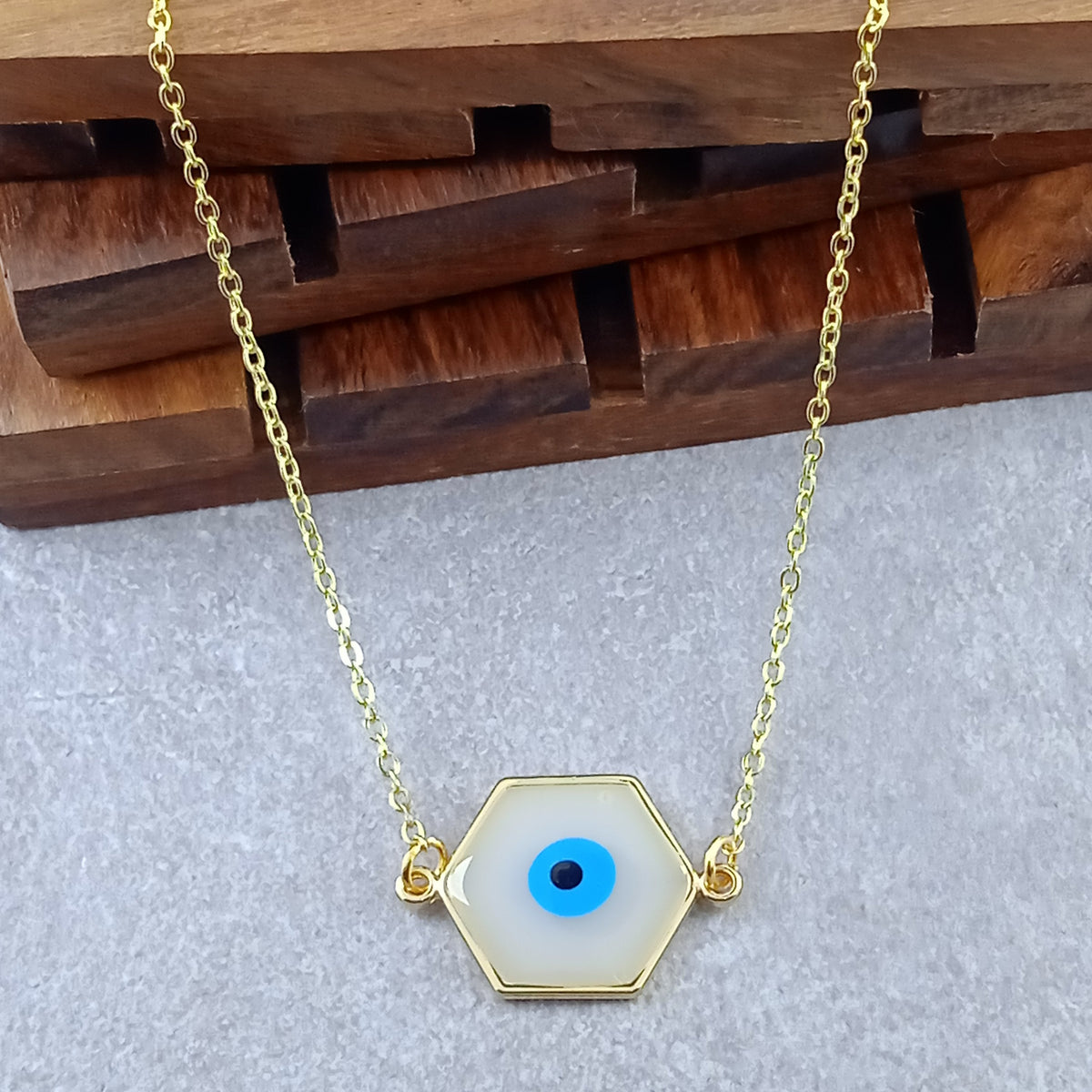 Hexagon Evil Eye White Necklace Pendant Chain For Women