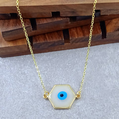 Hexagon Evil Eye White Necklace Pendant Chain For Women