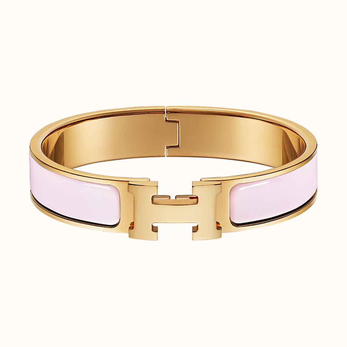 Hermes Stainless Steel Gold White Openable Cuff Kada Bracelet For Men