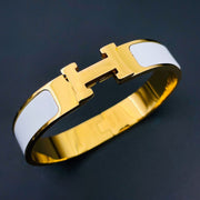 H Stainless Steel Gold White Openable Cuff Kada Bracelet For Men