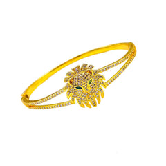 Lion Head Green Crystal Cubic Zirconia Openable Cuff Kada Bangle For Women