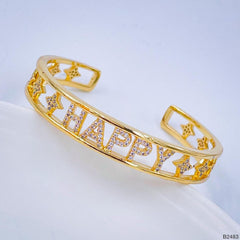 Happy Cubic Zirconia Gold Copper Bangle Kada Cuff For Women