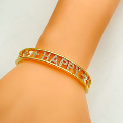 Happy Cubic Zirconia Gold Copper Bangle Kada Cuff For Women