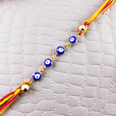 Evil Eye Gold Blue Enamel Thread Rakhi For Men