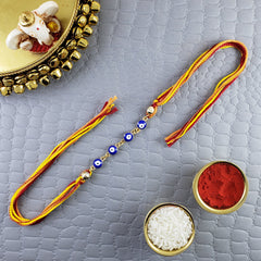 Evil Eye Gold Blue Enamel Thread Rakhi For Men