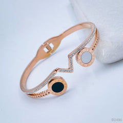 Roman Stainless Steel Cubic Zirconia Black White Rose Gold Bangle Kada Women