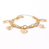 Heart Lock Rose Gold Stainless Steel Dual Chain Bracelet For Women