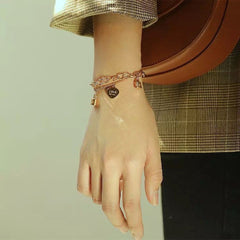 Heart Lock Rose Gold Stainless Steel Dual Chain Bracelet For Women