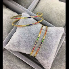 Rainbow Dual Layer Gold Crystal Cubic Zirconia Cuff Kada Bangle For Women