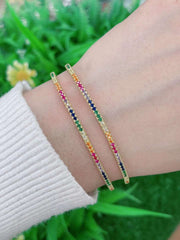 Rainbow Dual Layer Gold Crystal Cubic Zirconia Cuff Kada Bangle For Women