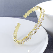 Stylish Gold Baguette Crystal Cubic Zirconia Cuff Kada Bangle For Women