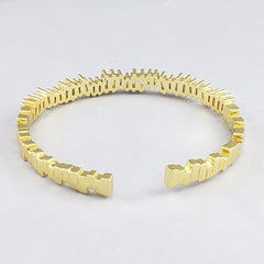 Stylish Gold Baguette Crystal Cubic Zirconia Cuff Kada Bangle For Women