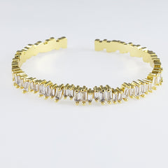 Stylish Gold Baguette Crystal Cubic Zirconia Cuff Kada Bangle For Women