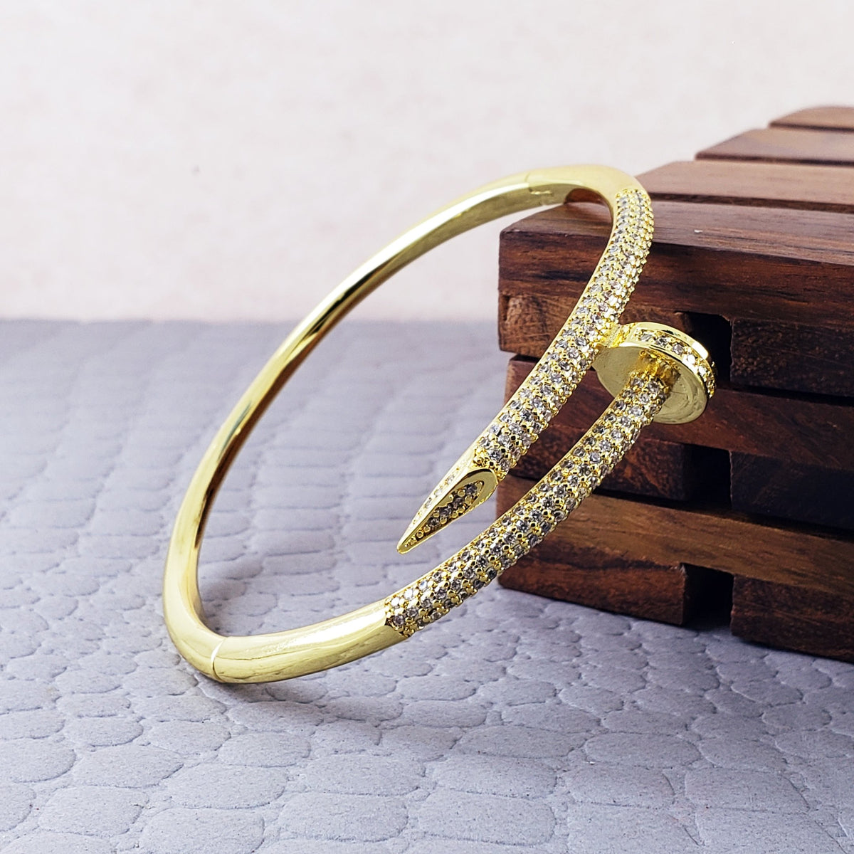 Nail American Diamond Gold Openable Kada Bangle For Women
