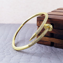 Nail American Diamond Gold Openable Kada Bangle For Women