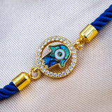 hamsa Evil eye Copper Gold Blue Cubic Zirconia Thread Bracelet Women
