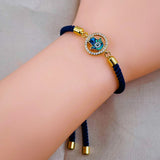 hamsa Evil eye Copper Gold Blue Cubic Zirconia Thread Bracelet Women