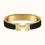 Hermes Stainless Steel Gold Black Openable Cuff Kada Bracelet For Women