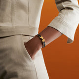 H Stainless Steel Gold Black Openable Cuff Kada Bracelet For Women