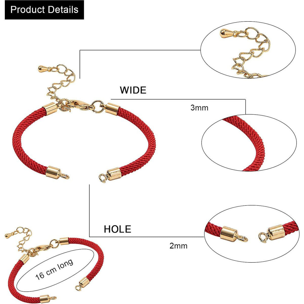 Gold Red Adjustable Thread Bracelet For Women