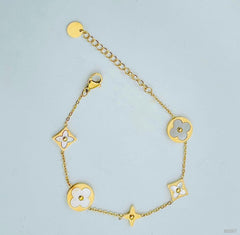 Clover Star Round Stainless Steel Gold White Bracelet For Women