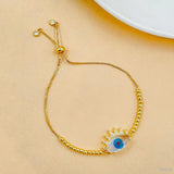 Eyelash Evil Eye Copper Cubic Zirconia Gold Blue Slider Bracelet