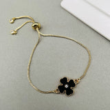 Copper Enamel Black Gold Flower Charms Slider Adjustable Bracelet For Women Girls