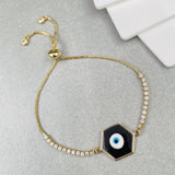 Copper Enamel Black Gold Evil Eye Hexagon Charms Slider Adjustable Bracelet For Women Girls