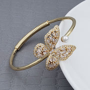 Butterfly Baguette Gold Copper American Diamonds Adjustable Kada Bangle For Women