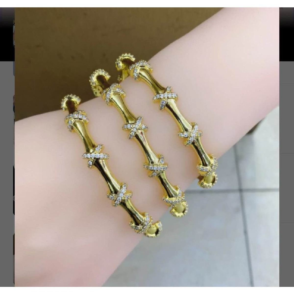 Copper American Diamonds Cross Cuff Kada Bangle For Women Gold