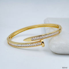 Nail Gothic Copper baguette Cubic Zirconia Gold bangle Kada For Women