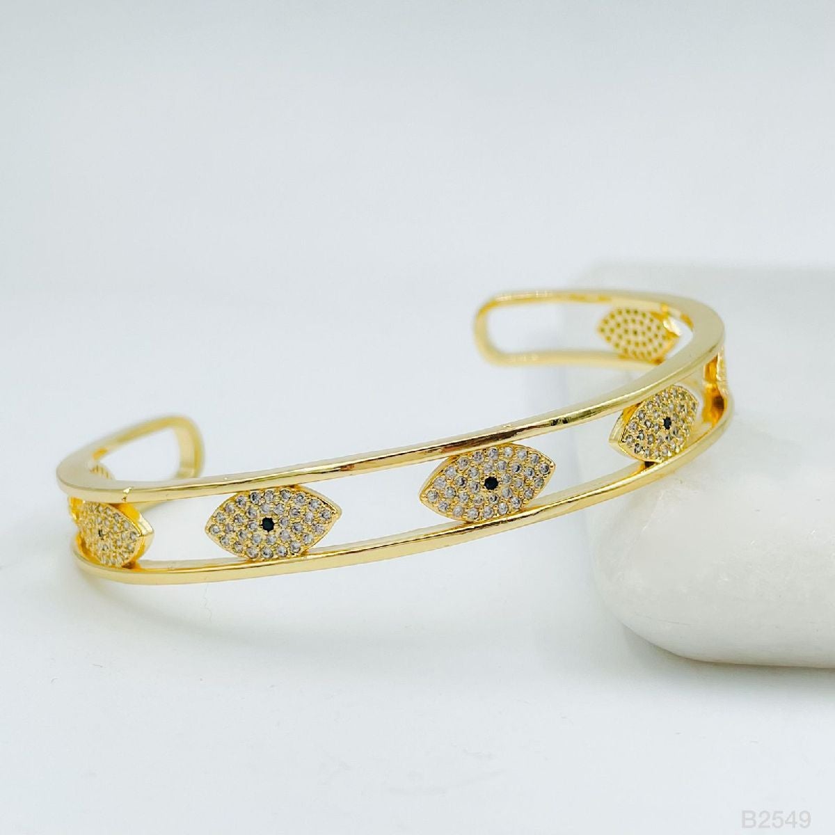Evil Eye Copper Cubic Zirconia Gold bangle Kada Cuff Women