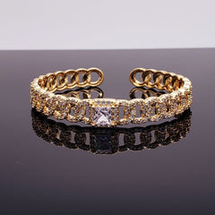 Curb Princess Cut Solitaire Copper American Diamond Cuff Kada For Women