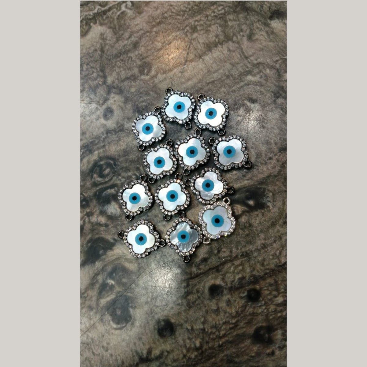 Evil Eye Flower Black Silver American Diamond Copper Centre Pcs For Women
