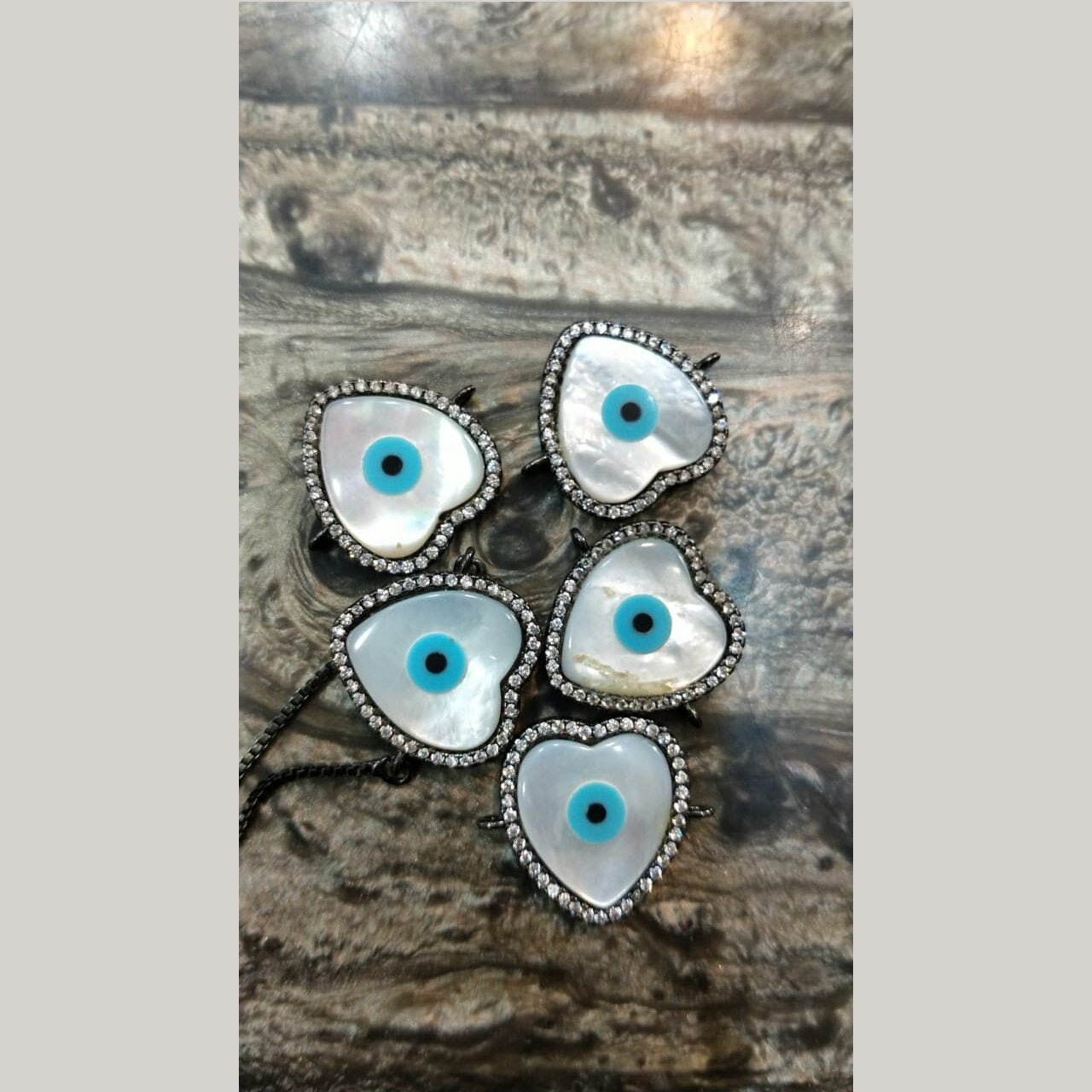 Evil Eye Heart Black Silver American Diamond Crystal Centre Pcs For Women
