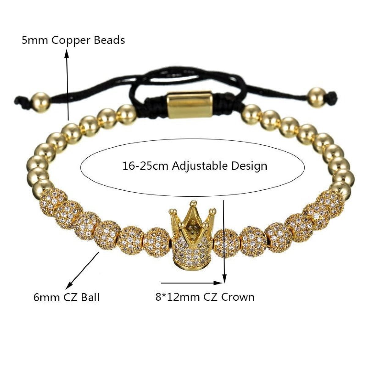 Crown American Diamonds Beads Ball Gold Copper Threads Adjustable Bracelet For Women