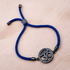 Om Copper Cubic Zirconia Black Blue Thread Adjustable Bracelet Women
