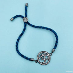 Om Copper Cubic Zirconia Black Blue Thread Adjustable Bracelet Women