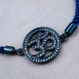 Om Copper Cubic Zirconia Black Blue Thread Adjustable Bracelet Women