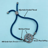 Om Copper Cubic Zirconia Black Blue Thread Adjustable Bracelet Women