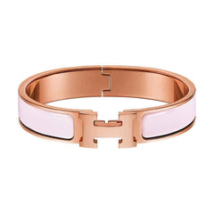 White Enamel Rose Gold Stainless Steel Openable Cuff Kada Bracelet For Women