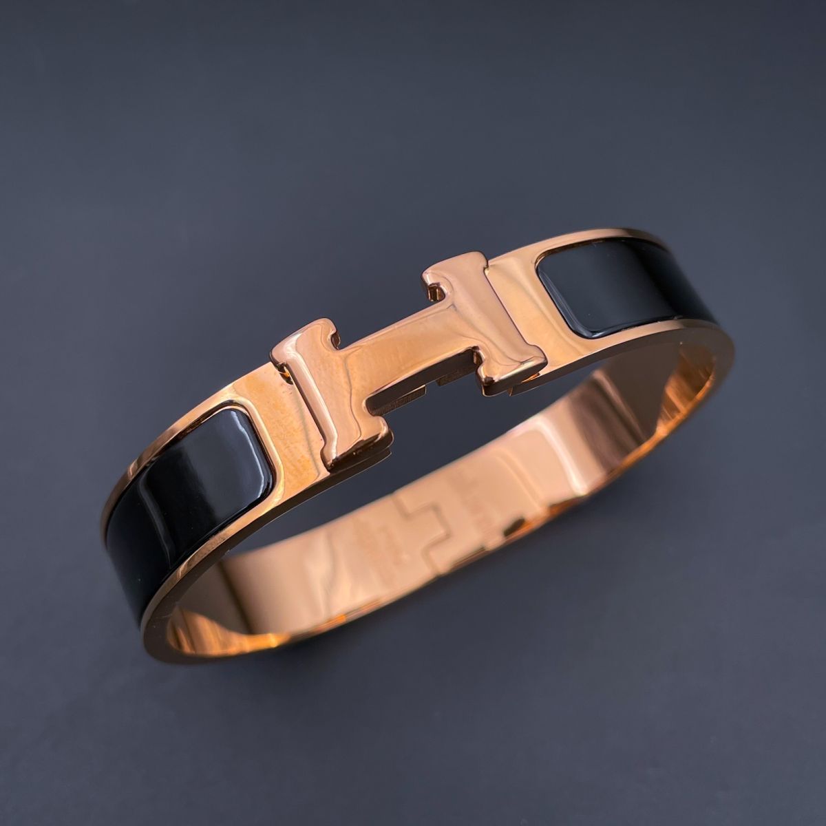 Black Enamel Rose Gold Stainless Steel Openable Cuff Kada Bracelet For Women