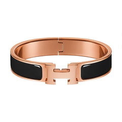 Black Enamel Rose Gold Stainless Steel Openable Cuff Kada Bracelet For Women
