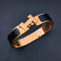 Black Enamel Rose Gold Stainless Steel Openable Cuff Kada Bracelet For Women